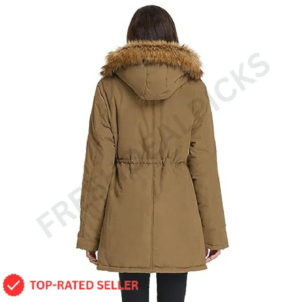 Women's Fleece Lined Parka Jacket Hooded Military Style Winter Coat Warm